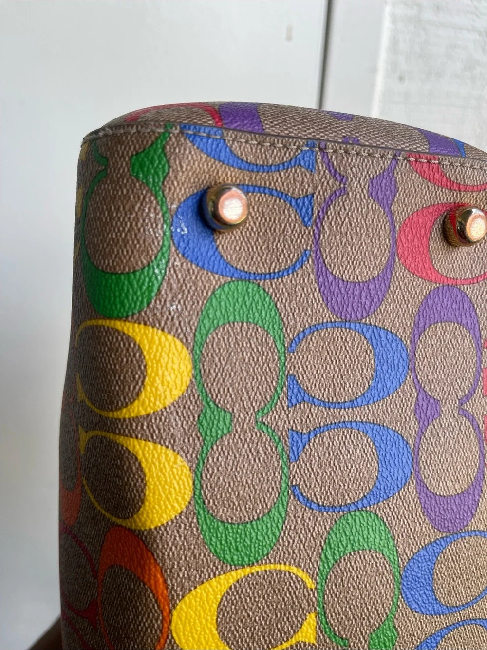 Coach Multicolor crossbody Rainbow Signature Bag in Tan with Leather Trim